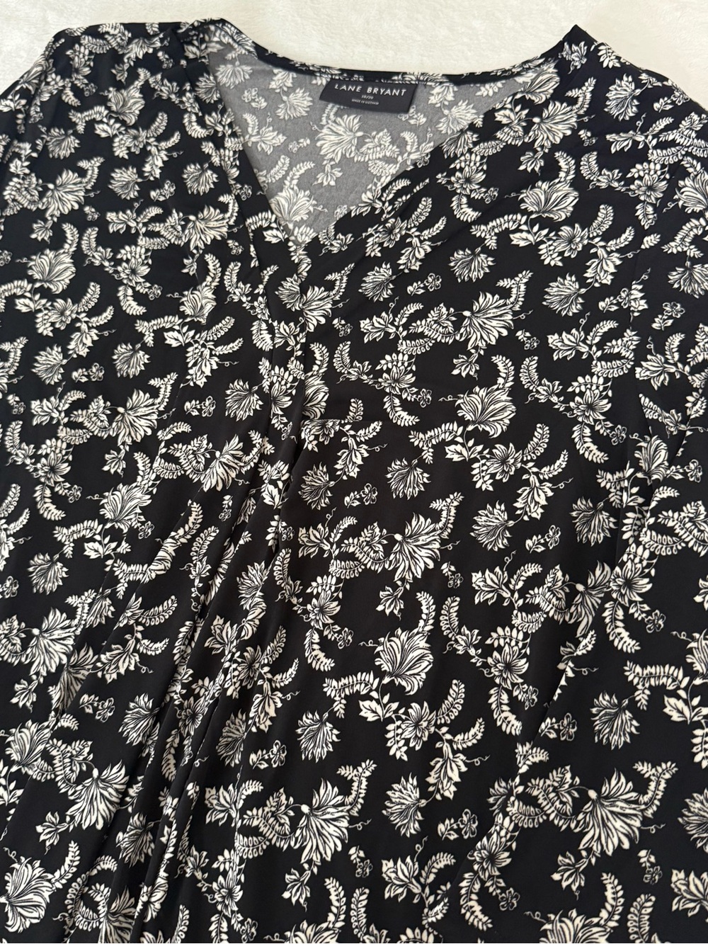 Lane Bryant Black Floral V-Neck Blouse